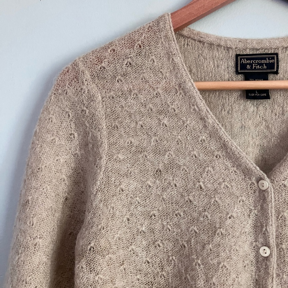 ABERCROMBIE & Fitch Tan Wool Blend Knot Cardigan Sweater Size L (Like a S-M) - Picture 2 of 11